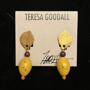 Teresa Goodall Beaded Drop Leaf Earrings Boho Gold Tone NWOT